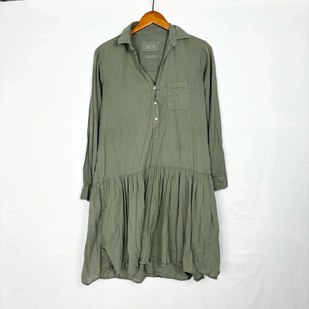 Grayson The Changemaker Dress Green Size D2‎ Cotton Lightweight Button Up